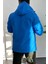 Erkek Slim Fit Krinkıl Kumaş Kanguru Cepli Yarım Fermuarlı Yağmurluk Mont Mavi EDW077 3