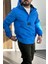 Erkek Slim Fit Krinkıl Kumaş Kanguru Cepli Yarım Fermuarlı Yağmurluk Mont Mavi EDW077 4