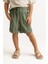 Haki Keten Beli Lastikli Bağcıklı Cepli Unisex Şort 1