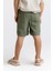 Haki Keten Beli Lastikli Bağcıklı Cepli Unisex Şort 4