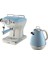 Vintage Mavi Espresso Kahve Makinesi ve 1.7 Litre Kettle Seti 1