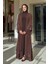 Taş Detaylı Şal ve Abaya Ikili Takım 70001 Kahverengi 1