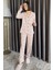 Kadın Boydan Düğmeli Baskılı Uzun Kol Pijama Takımı P-00015079 1