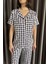 Kadın Ekose Desenli Ön Düğmeli Kısa Kol Pijama Takımı P-00015087 4