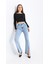Julia 90's Mavi Kar Yıkama Likralı Yüksek Bel Ispanyol Paça Yırtmaçlı Kot Pantolon Flare Jean 2