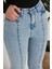 Kadın Kar Mavi Yüksek Bel Paçası Yırtmaçlı Flare Jeans Kot Pantolon 2