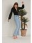 Kadın Kar Mavi Yüksek Bel Paçası Yırtmaçlı Flare Jeans Kot Pantolon 3
