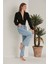 Kadın Kar Mavi Yüksek Bel Paçası Yırtmaçlı Flare Jeans Kot Pantolon 4