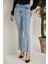 Kadın Kar Mavi Yüksek Bel Paçası Yırtmaçlı Flare Jeans Kot Pantolon 1