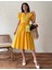 Sarı Büyük Yakalı Kloş Poplin Elbise 1