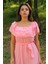 Dipmoda kadın pembe kuşaklı madonna yaka baby shower elbise DP8060 4