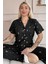 Siyah Twilight Glow Desenli Bambu Önden Düğmeli Kısa Kol Pijama Takımı 1