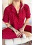 Bordo Chic Polka Desenli Bambu Önden Düğmeli Kısa Kol Pijama Takımı 4