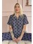 Füme Berry Love Desenli Bambu Önden Düğmeli Kısa Kol Pijama Takımı 1
