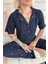 Lacivert Mystic Shine Desenli Bambu Önden Düğmeli Kısa Kol Pijama Takımı 5
