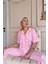 Açık Pembe Soft Daisy Desenli Bambu Önden Düğmeli Kısa Kol Pijama Takımı 2