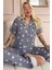 Gri Soft Daisy Desenli Bambu Önden Düğmeli Kısa Kol Pijama Takımı 1