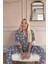 Gri Soft Daisy Desenli Bambu Önden Düğmeli Kısa Kol Pijama Takımı 4