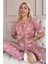 Koyu Pembe Soft Daisy Desenli Bambu Önden Düğmeli Kısa Kol Pijama Takımı 1
