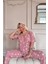 Koyu Pembe Soft Daisy Desenli Bambu Önden Düğmeli Kısa Kol Pijama Takımı 2