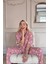 Koyu Pembe Soft Daisy Desenli Bambu Önden Düğmeli Kısa Kol Pijama Takımı 4