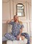Gri Soft Daisy Desenli Bambu Önden Düğmeli Kısa Kol Pijama Takımı 3