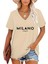 Kadın V Yaka Baskılı Beyaz Oversize T-Shirt Salaş 1