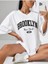 Kadın Brooklyn Baskılı Oversize Salaş Beyaz T-Shirt Ünisex Boyfirend 1