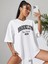 Kadın Brooklyn Baskılı Oversize Salaş Beyaz T-Shirt Ünisex Boyfirend 5