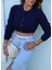 Lacivert Düğme Detay Crop Hırka 3