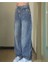 Kadın Y2K Baggy Geniş Paça Jean Pantolon Mavi Yıkamalı Renk Desenli Günlük Stil 2