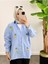 Asel Fashion Çizgili Desen Poplin Ananas Nakışlı Gömlek Mavi 1