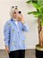 Asel Fashion Çizgili Desen Poplin Ananas Nakışlı Gömlek Mavi 3