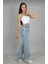 Lovely 90's Kar Yıkama Mavi Süper Yüksek Bel Kadın Salaş Jeans Palazzo (1 Beden Büyük Alınız) 3