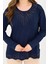 Kadın Orta Yaş ve Üzeri Viskon Yaka Etek Taşlı Işlemeli Likralı Lacivert Anne Penye Bluz 4