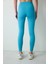 Turkuaz Mavi Yüksek Bel Stitch Waist Dikiş Detaylı Bilek Boy Tayt 3