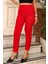 Yüksek Bel Pensli Bilek Boy Toparlayıcı %70 Pamuk % 30 Polyester Likralı Kırmızı Pantolon 2