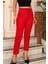 Yüksek Bel Pensli Bilek Boy Toparlayıcı %70 Pamuk % 30 Polyester Likralı Kırmızı Pantolon 4