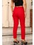 Yüksek Bel Pensli Bilek Boy Toparlayıcı %70 Pamuk % 30 Polyester Likralı Kırmızı Pantolon 5