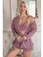Koyu Pembe Stars Desenli Bambu Crop Sabahlıklı Şortlu Kadın Pijama Takımı 1