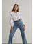 Ika 90's Koyu Mavi Kar Yüksek Bel Palazzo Wide Leg Jean Kadın Likra Toparlayıcı Kot 1