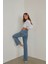 Ika 90's Koyu Mavi Kar Yüksek Bel Palazzo Wide Leg Jean Kadın Likra Toparlayıcı Kot 5