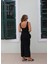 Siyah Drape Detay Yırtmaçlı Elbise 5