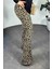 Kadın Çelik Örme Beli Lastikli En Boy Full Likra Ispanyol Paça Leopar Desenli Pantolon 1