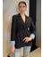 Gömlek Garnili Yırtmaç Detaylı Kadın Kuşaklı Blazer Ceket 2