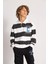 Erkek Çocuk College Cizgili Sweatshirt 9-14 Yaş Siyah 1