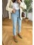Leo Kadın Yüksek Bel Mavi Kar Yıkama Likralı Mom Jeans Pantolon 3