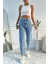 Asit Yıkamalı Kadın Yüksek Bel Mom Fit Mavi Jean Pantolon 2