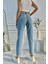 Asit Yıkamalı Kadın Yüksek Bel Mom Fit Mavi Jean Pantolon 5