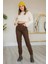 Dora Yüksek Bel Likralı Kahve Mom Jeans Esnek Kot Pantolon 2024 1